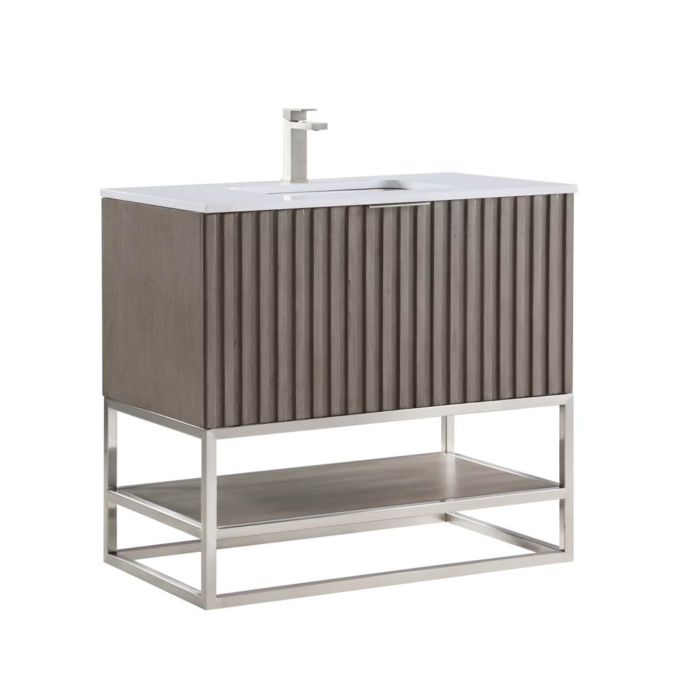Bemma Design Terra 36'' Bathroom Vanity, Greywash with White Granite top