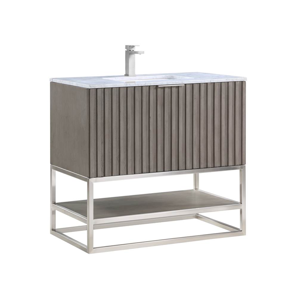 Bemma Design Terra 36'' Bathroom Vanity, Greywash with Carrara Marble top
