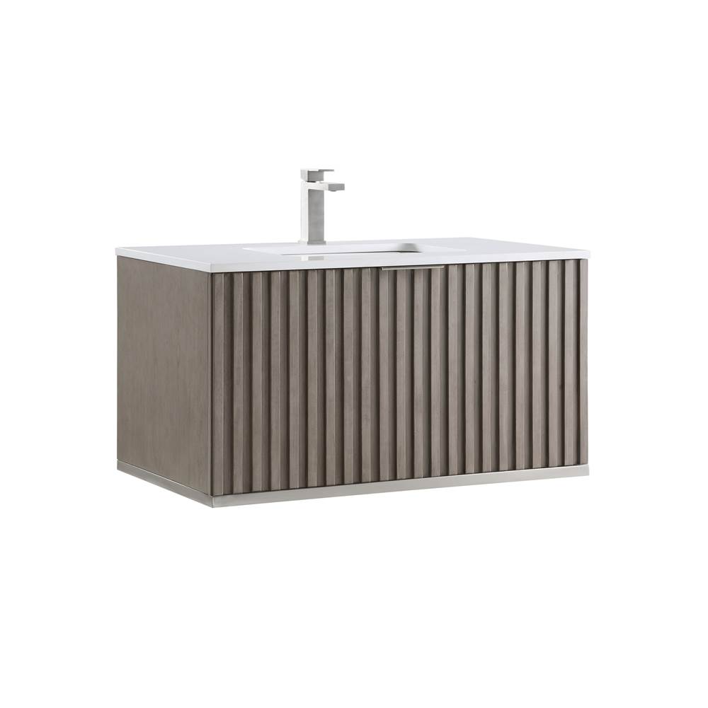 Bemma Design Terra 36'' Wallmount Bathroom Vanity, Greywash with White Granite top