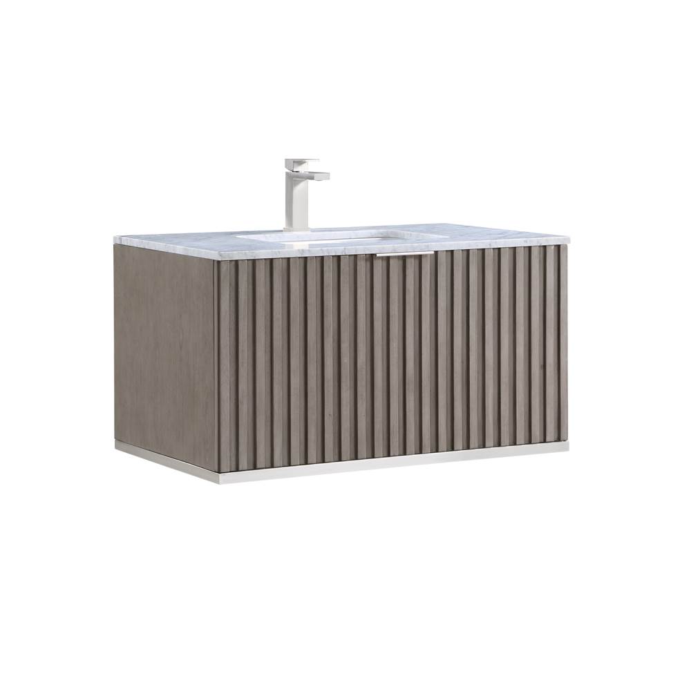 Bemma Design Terra 36'' Wallmount Bathroom Vanity, Greywash with Carrara Marble top