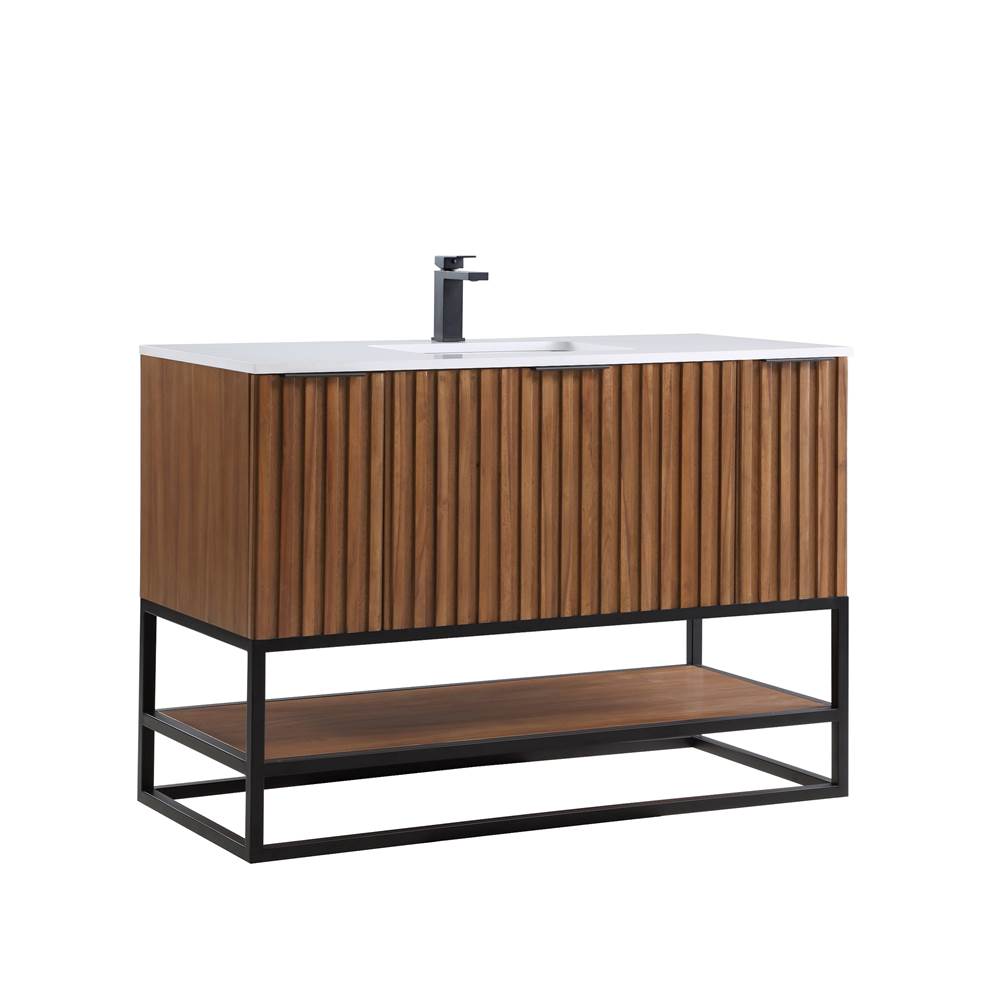 Bemma Design Terra 48'' Bathroom Vanity, Walnut and Matte Black with White Granite top
