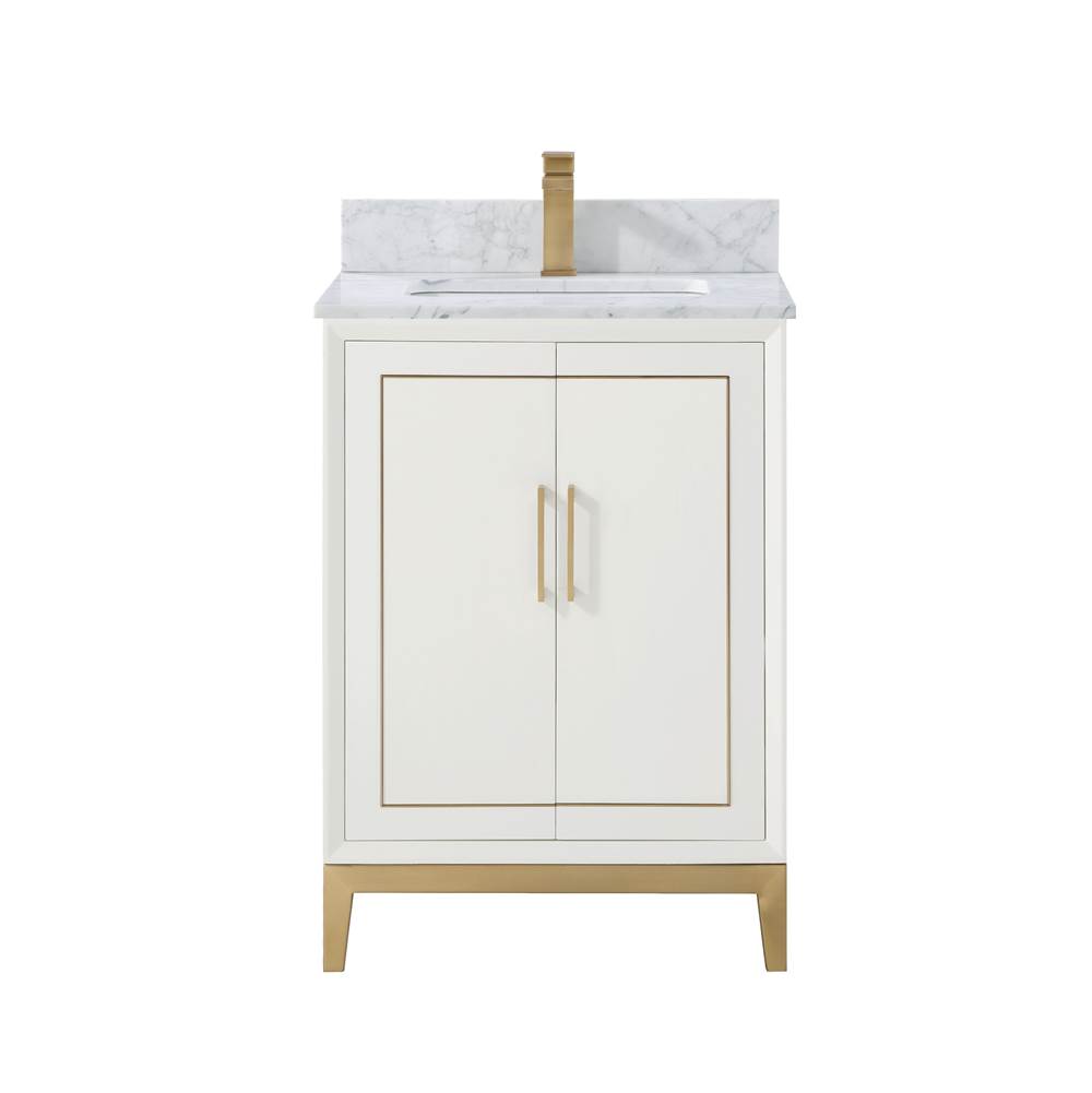 Bemma Design Gracie 24'' Bathroom Vanity, White with Carrara Marble top