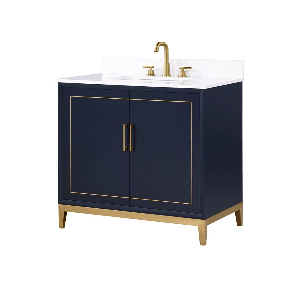 Bemma Design Gracie 36'' Bathroom Vanity, Blue with White Granite top