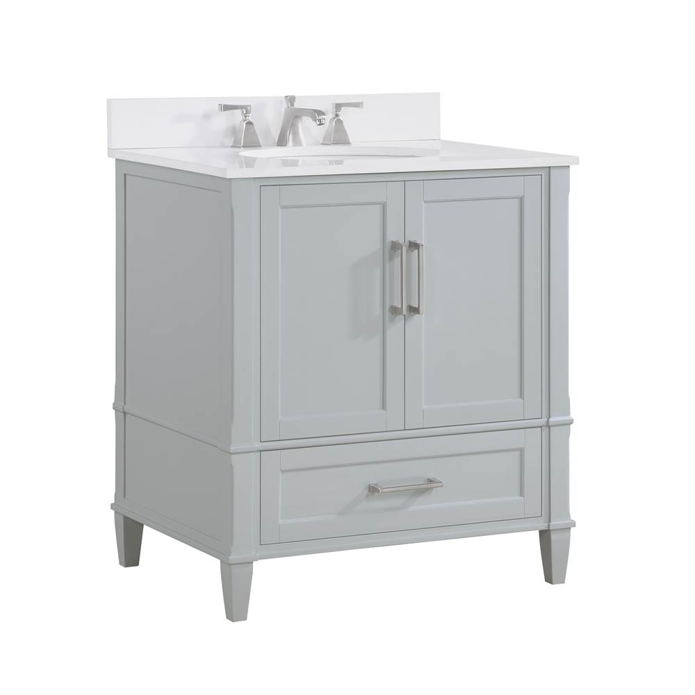 Bemma Design Montauk 30'' Bathroom Vanity, Grey with White Granite top