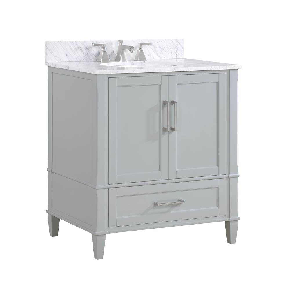 Bemma Design Montauk 30'' Bathroom Vanity, Grey with Carrara Marble top