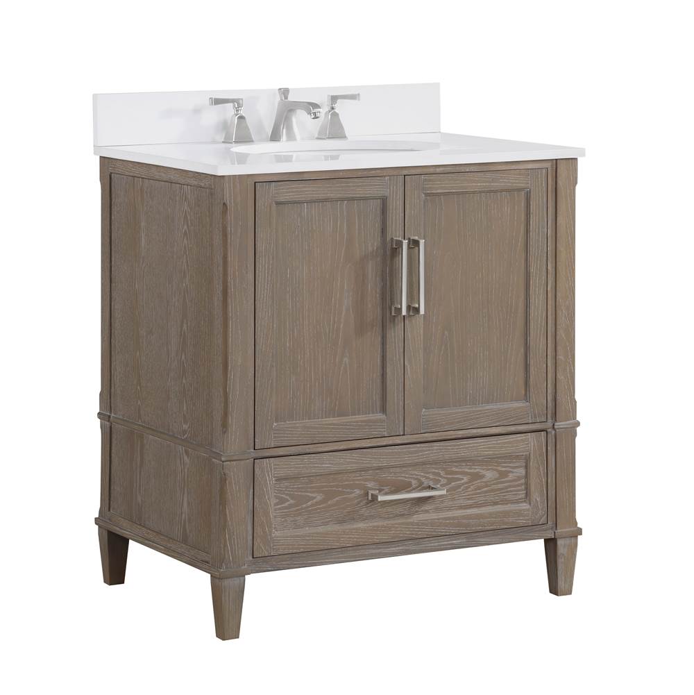 Bemma Design Montauk 30'' Bathroom Vanity, Light Oak with White Granite top