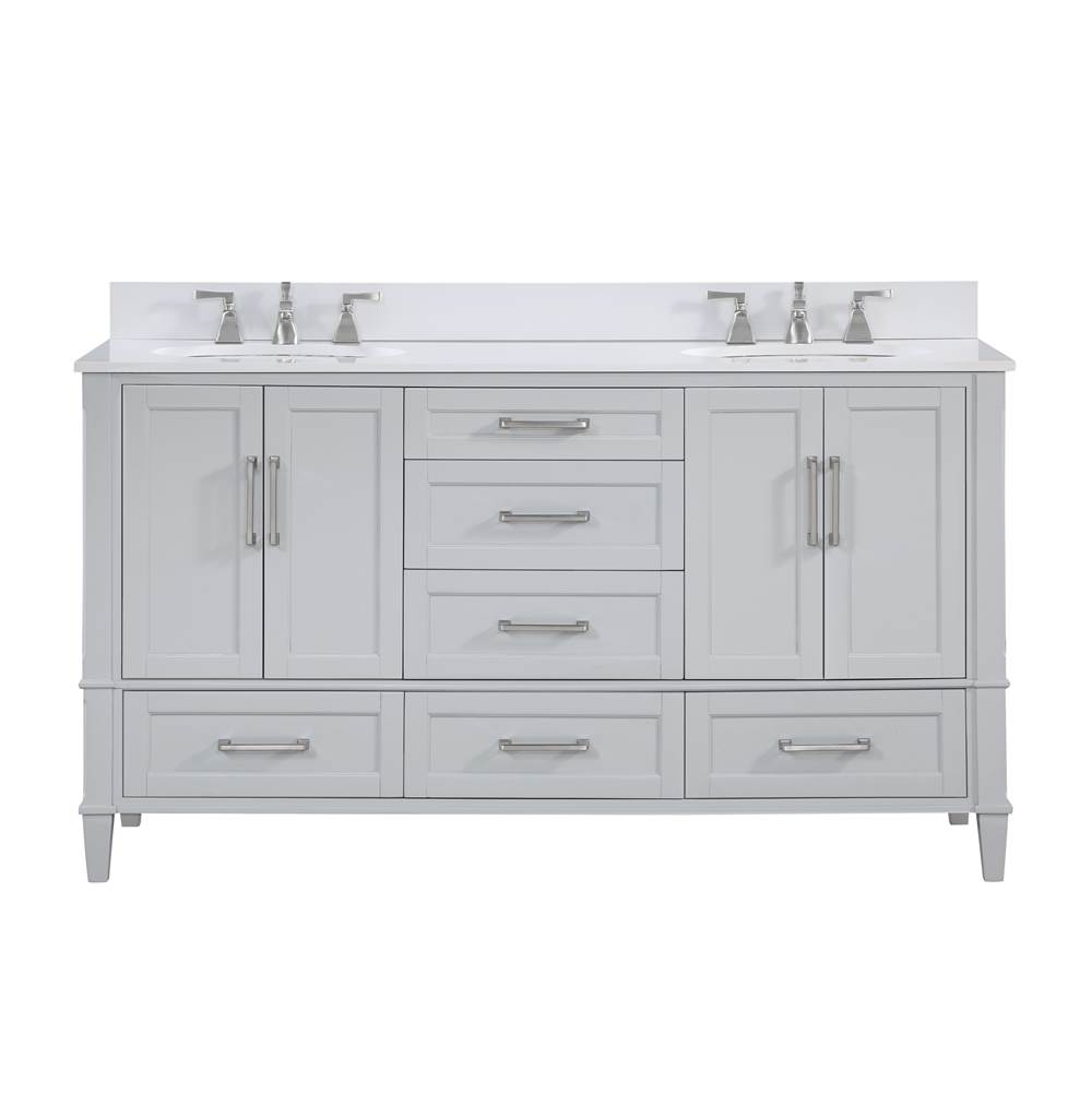 Bemma Design Montauk 60'' Bathroom Vanity, Grey with White Granite top