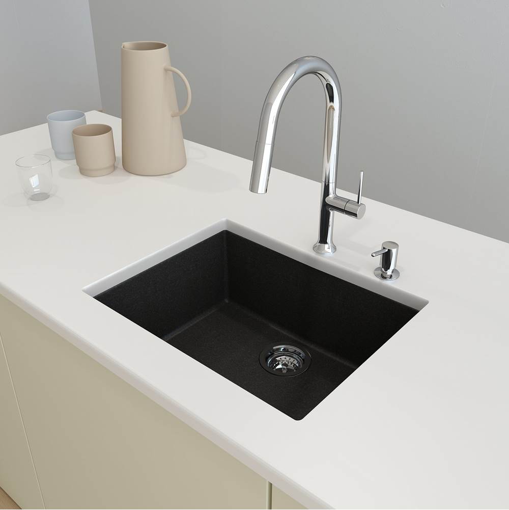 BOCCHI Campino Uno Dual Mount Granite Composite 24 in. Single Bowl Kitchen Sink with Strainer in Metallic Black