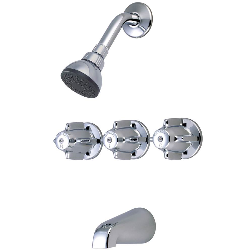 Central Brass TUB & SHOWER-3 CANOPY HDL 1/2'' COMBO UNION 8'' CNTRS SHWRHEAD BRASS SPT-PC