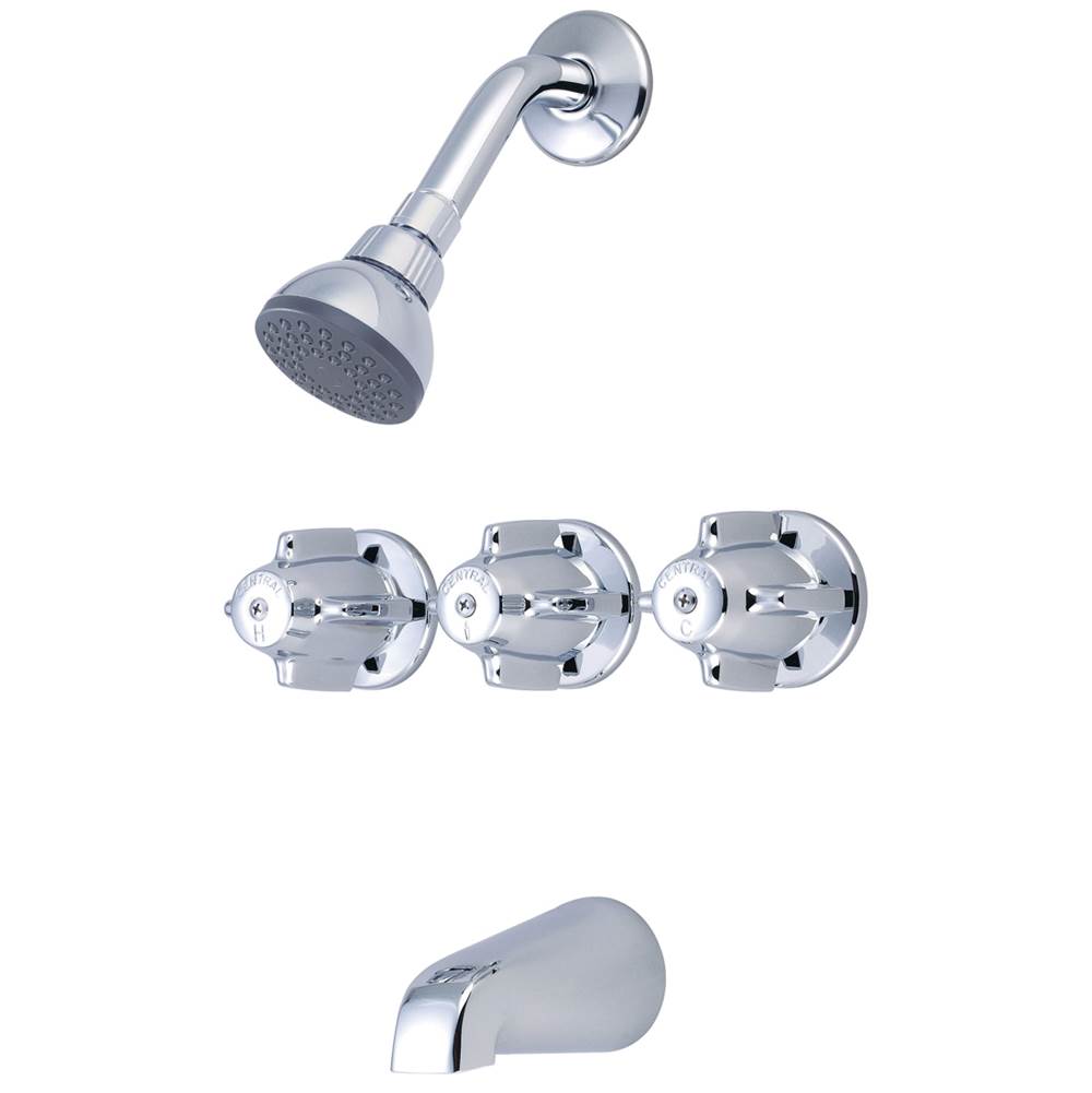 Central Brass Tub & Shower-3 Canopy Hdl 1/2'' Direct Sweat 8'' Cntrs Shwrhead Brass Spt Ceramic Cart-Pc