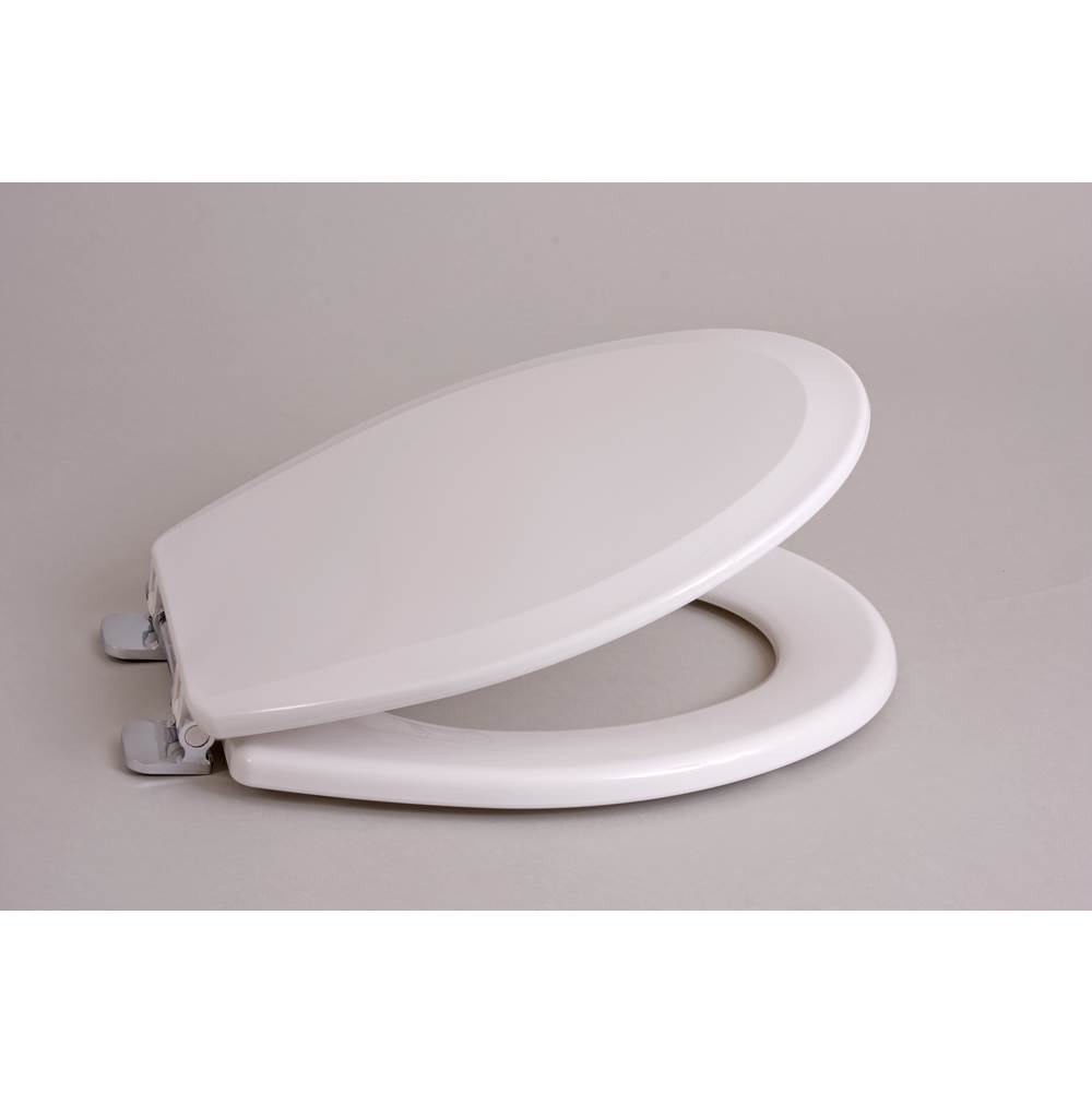 Centoco Deluxe Wood Toilet Seat, Closed Front With Cover, Chrome Hinges, White, Regular Bowl