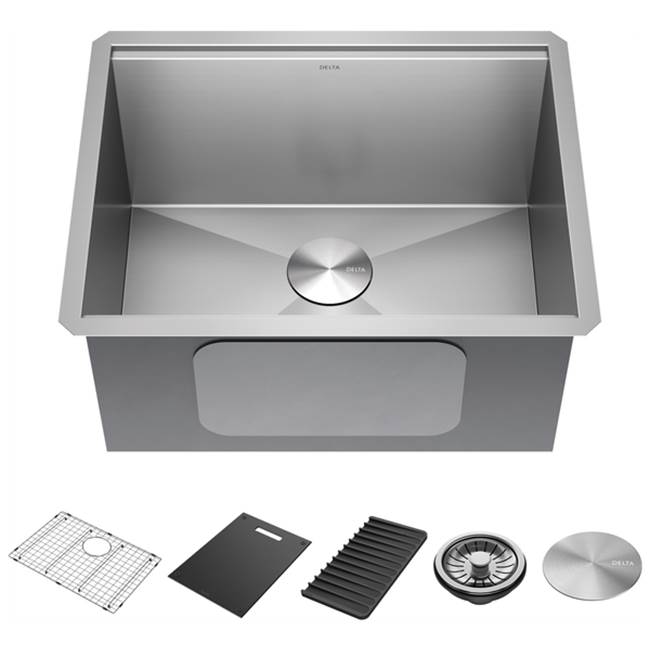 Delta Faucet Delta® Rivet™ 24'' Workstation Laundry Utility Kitchen Sink Undermount 16 Gauge Stainless Steel Single Bowl with WorkFlow™ Ledge and Accessories