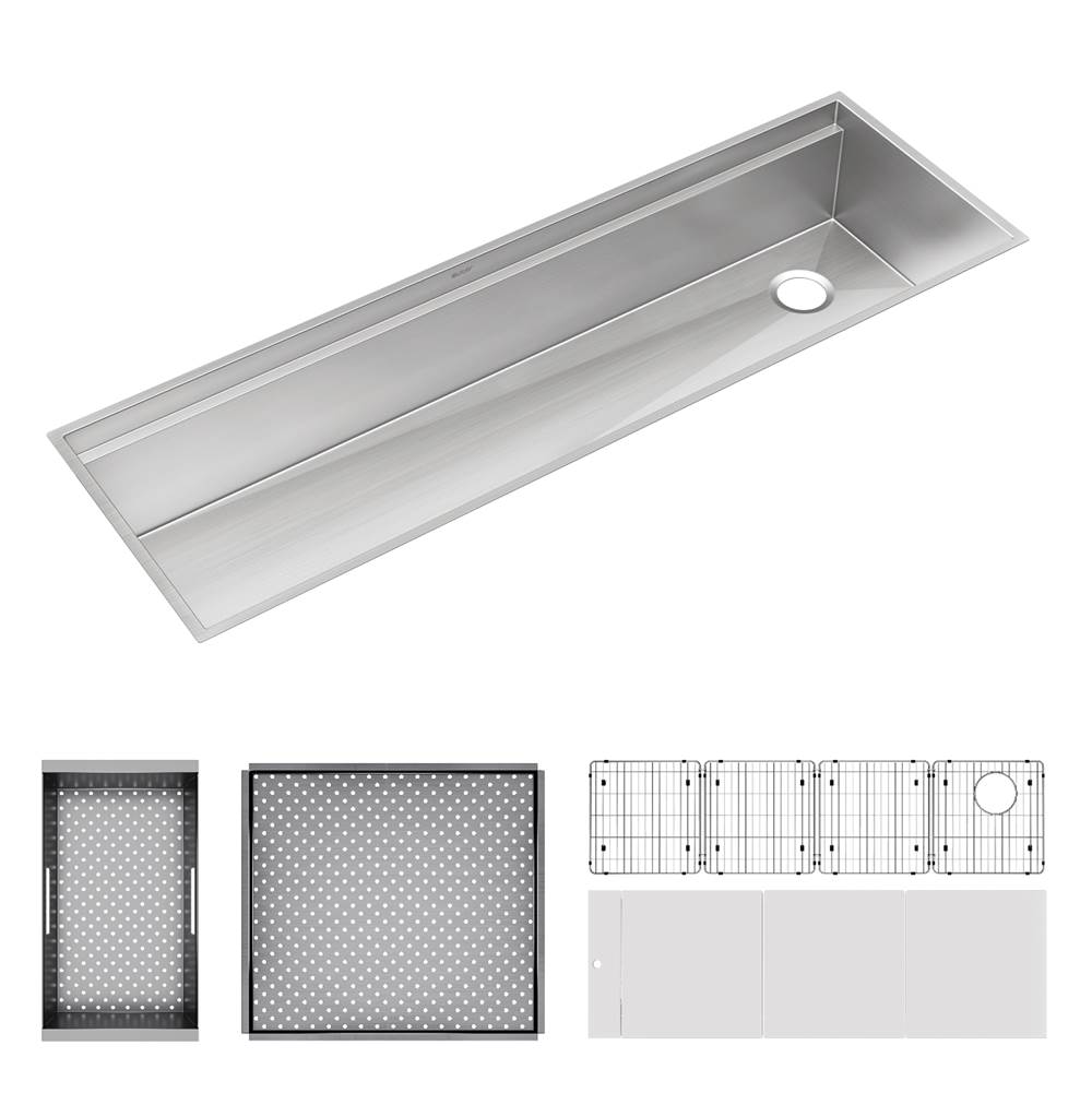 Elkay Reserve Selection Circuit Chef Workstation Stainless Steel, 59-1/2'' x 20-1/2'' x 10'' Single Bowl Undermount Sink Kit with White Polymer Boards