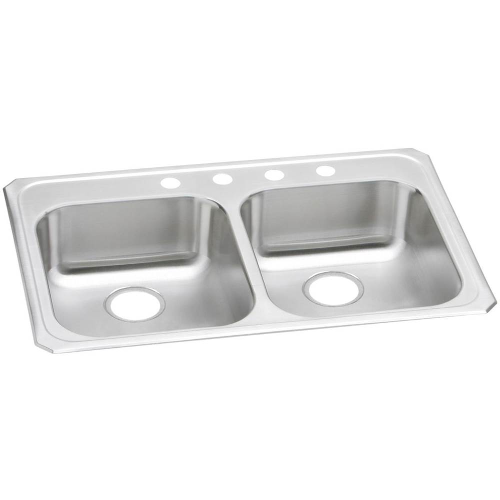 Elkay Celebrity Stainless Steel 33'' x 21-1/4'' x 5-3/8'', 4-Hole Equal Double Bowl Drop-in Sink