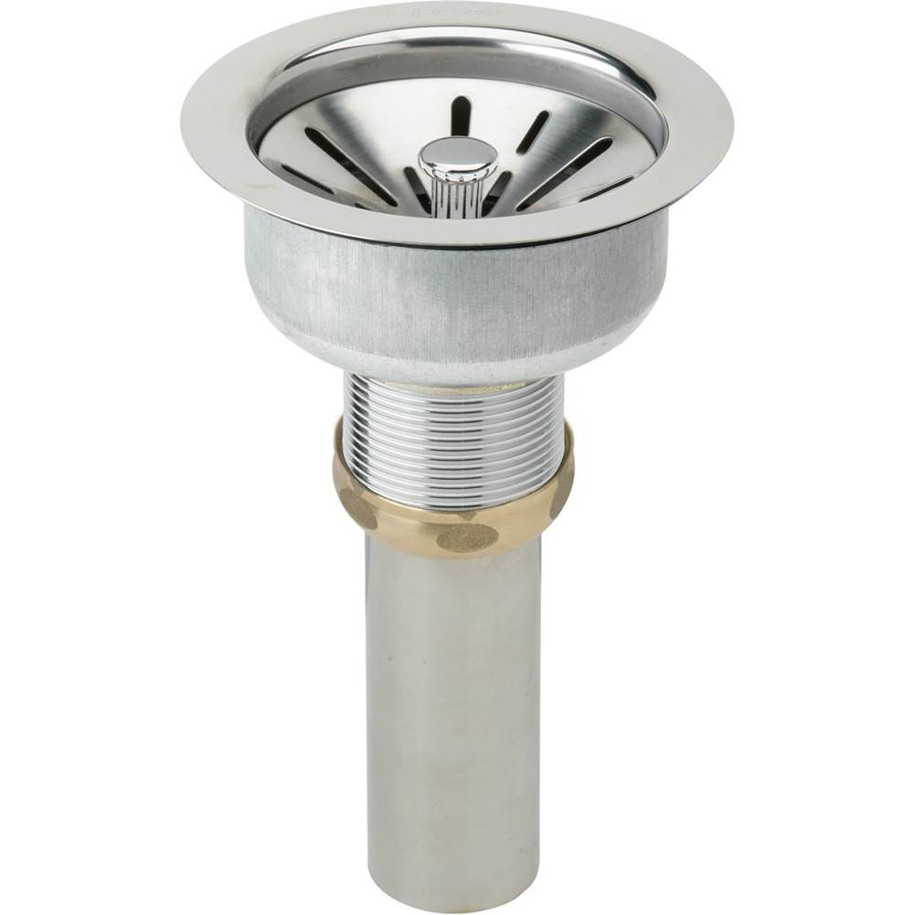 Elkay 3-1/2'' Drain Fitting Type 316 Stainless Steel Body, Strainer Basket with rubber seal and Tailpiece