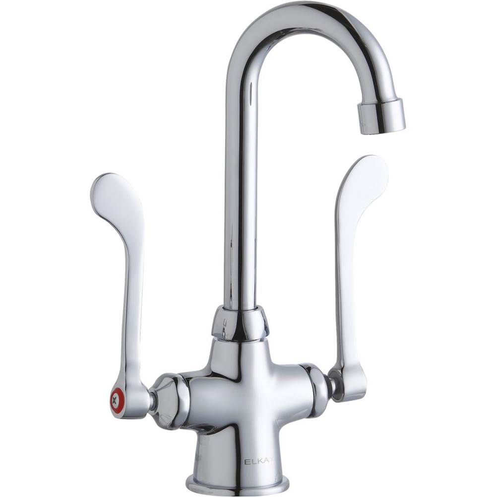 Elkay Single Hole with Concealed Deck Faucet with 4'' Gooseneck Spout 6'' Wristblade Handles Chrome