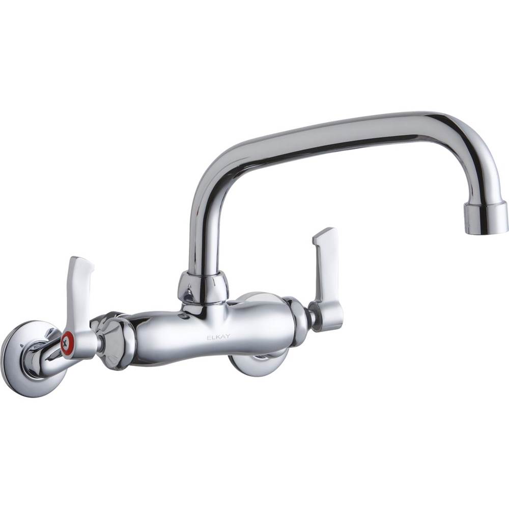 Elkay Foodservice 3-8'' Adjustable Centers Wall Mount Faucet w/8'' Arc Tube Spout 2'' Lever Handles 2'' Inlet Chrome