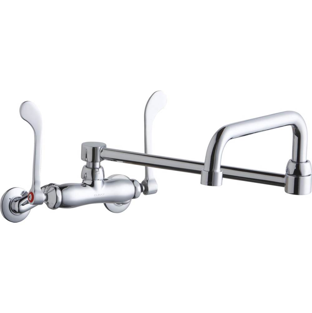 Elkay Foodservice 3-8'' Adjustable Centers Wall Mount Faucet w/Double Swing Spout 6'' Wristblade Handles 2in Inlet