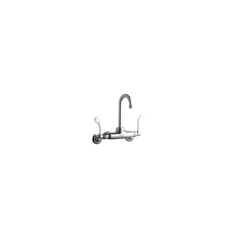 Elkay Foodservice 3-8'' Adjustable Centers Wall Mount Faucet with 4'' Gooseneck Spout 4'' Wristblade Handles 2in Inlet