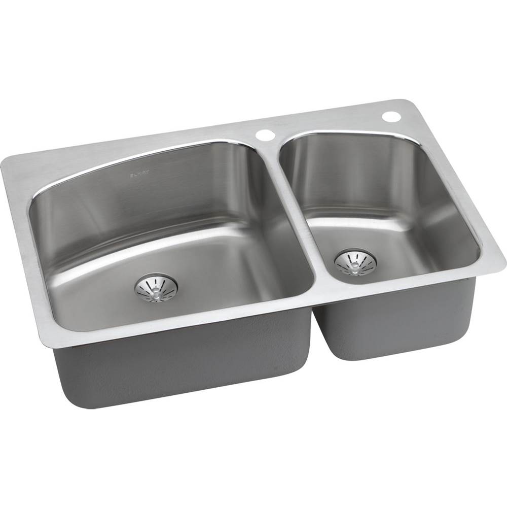 Elkay Lustertone Classic Stainless Steel 33'' x 22'' x 9'', 1-Hole 60/40 Double Bowl Dual Mount Sink with Perfect Drain