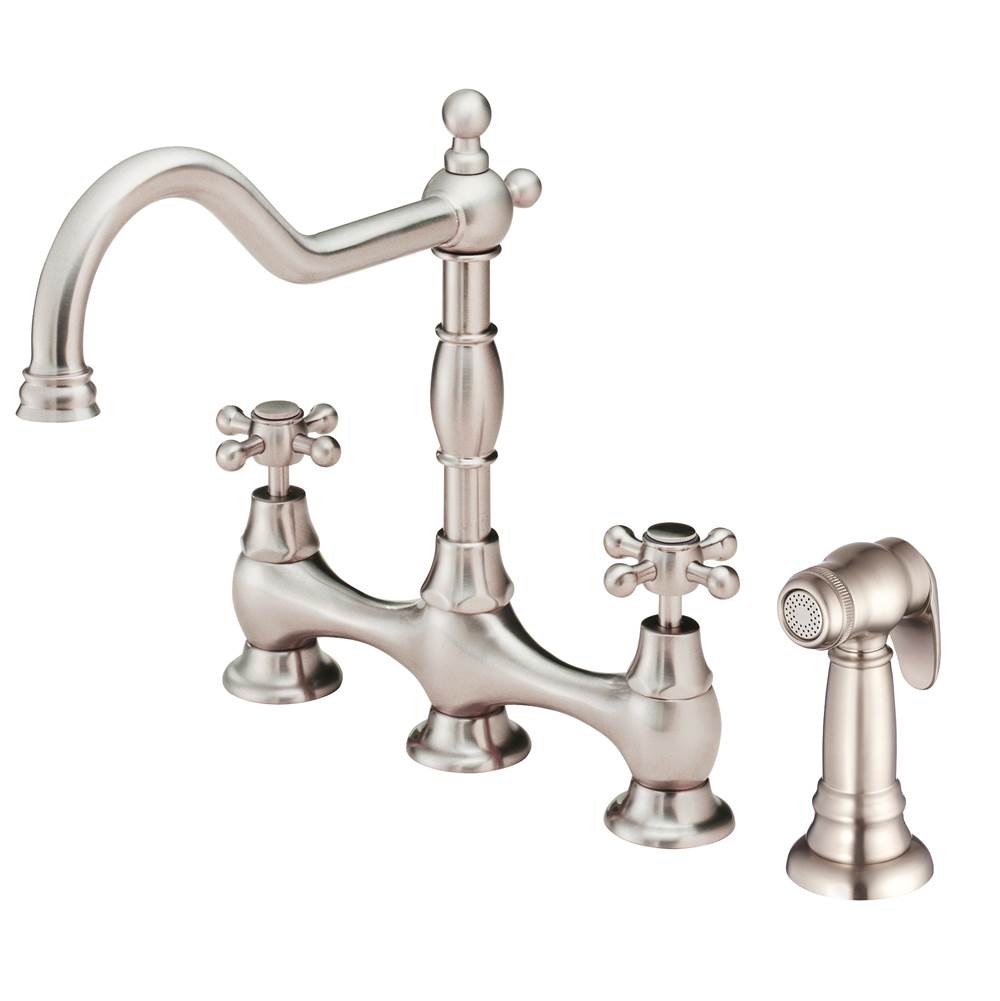 Gerber Plumbing Opulence 2H Bridge Kitchen Faucet w/ Cross Handles w/ Spray 1.75gpm Stainless Steel