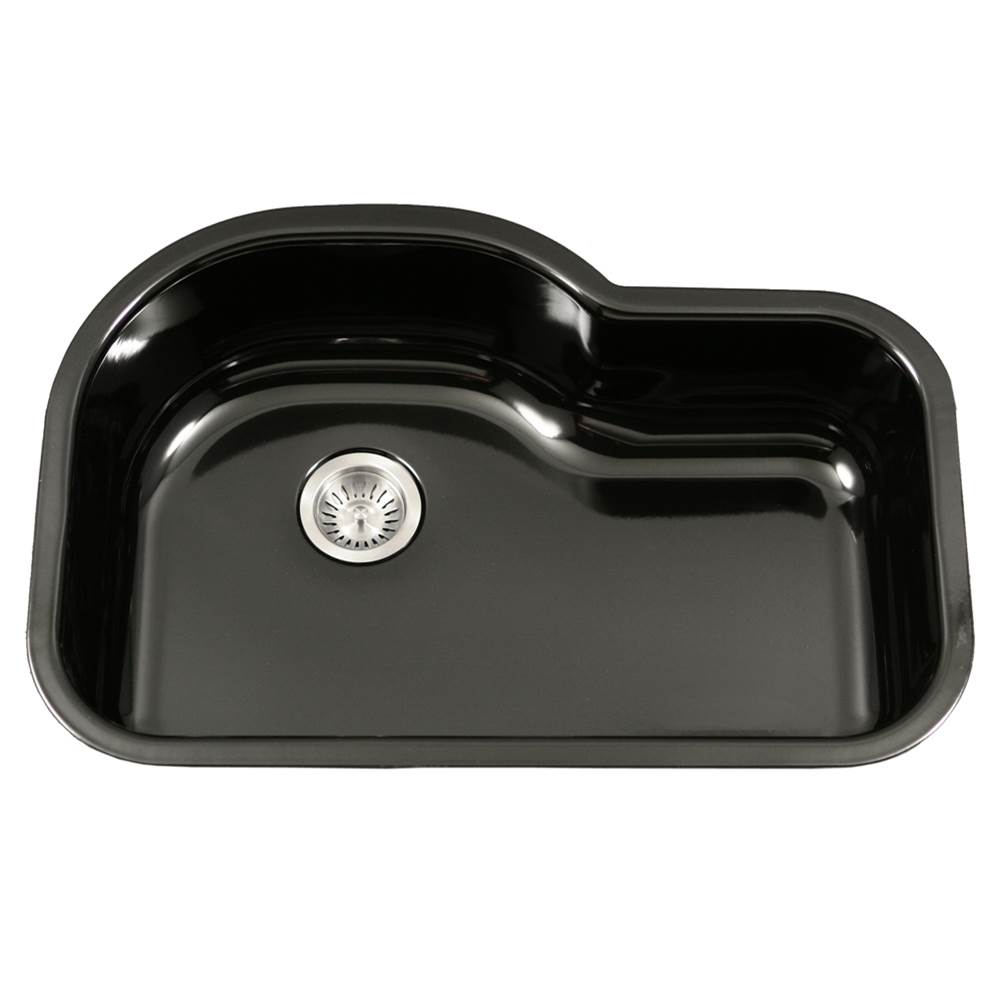 Hamat Enamel Steel Undermount Offset Single Bowl Kitchen Sink, Black