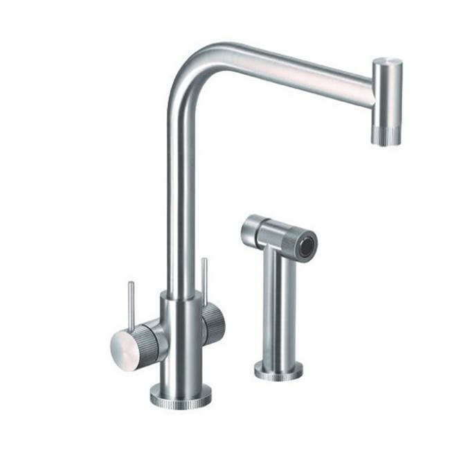 Hamat Contemporary Dual Kitchen Faucet in Brushed Stainless Steel with sidepray