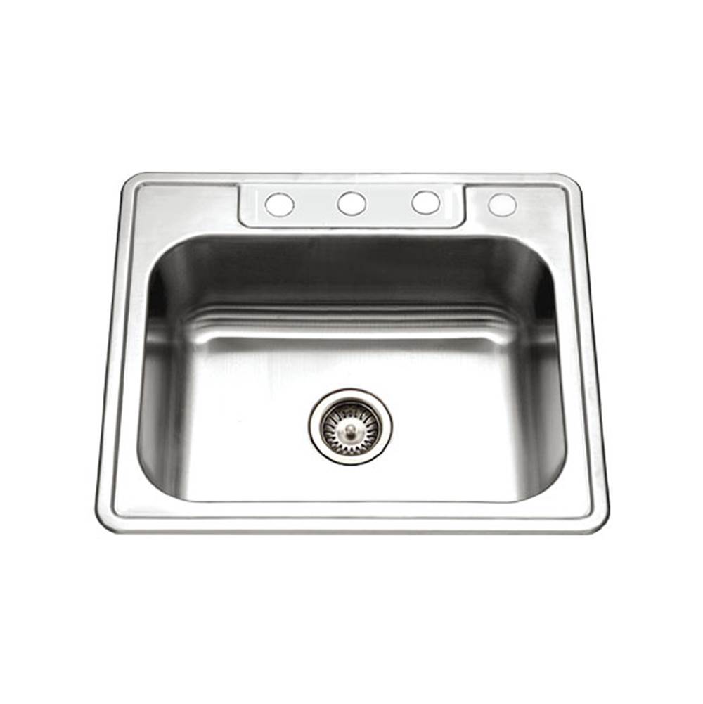Hamat Topmount Stainless Steel 4-holes Single Bowl Kitchen Sink, 8'' Deep