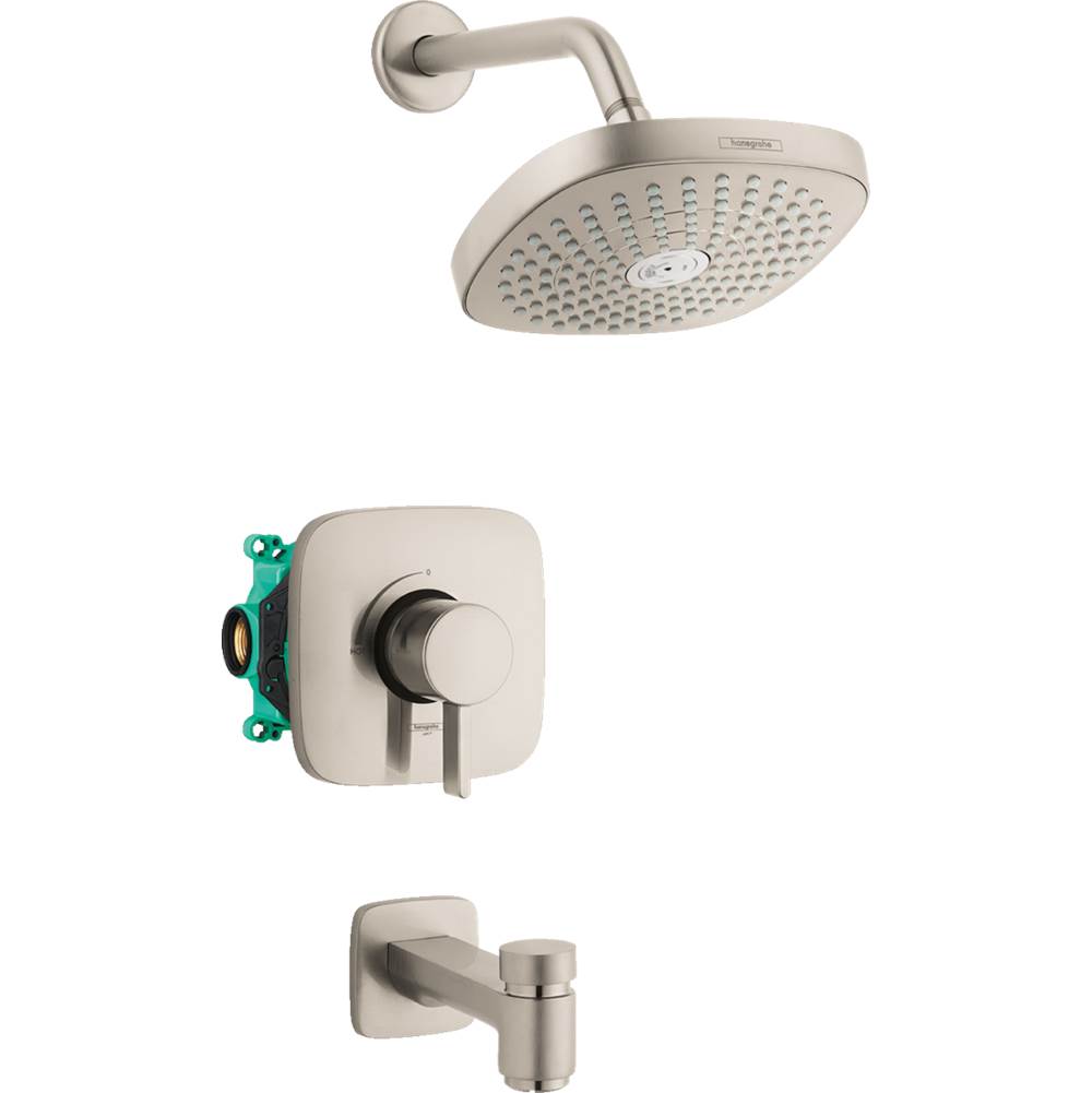 Hansgrohe Croma Select E Pressure Balance Tub/Shower Set with Rough, 2.0 GPM  in Brushed Nickel