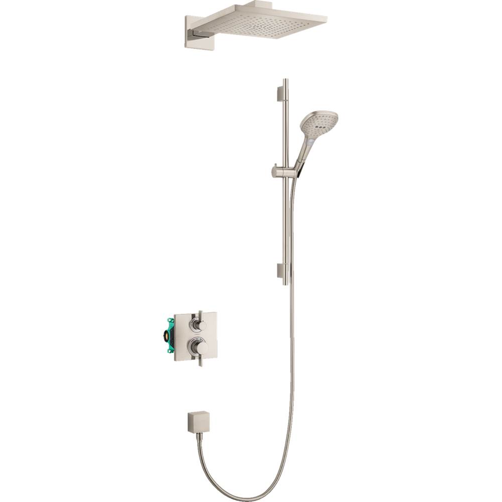 Hansgrohe Raindance E Thermostatic Showerhead/Wallbar Set with Rough, 2.0 GPM in Brushed Nickel