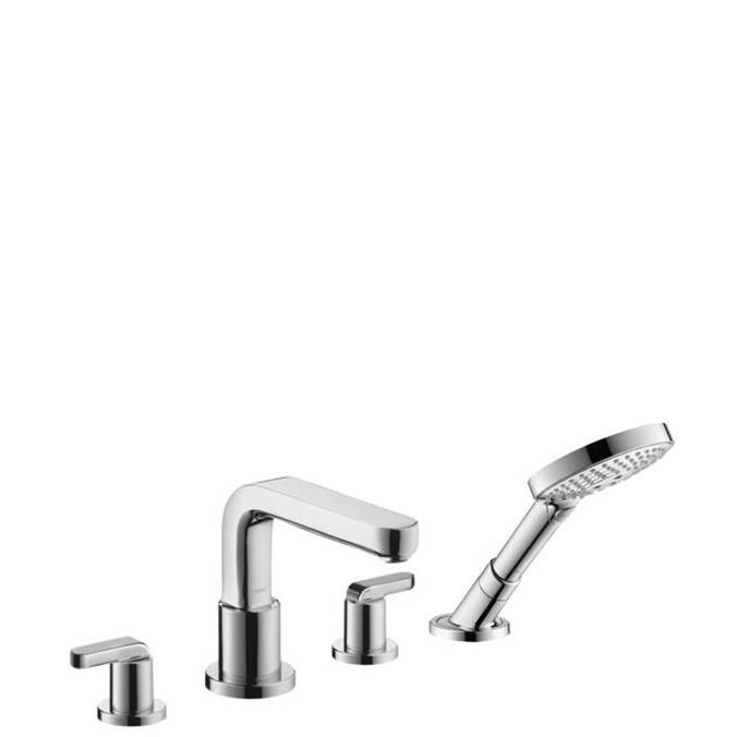 Hansgrohe Metris S 4-Hole Roman Tub Set Trim with Lever Handles and 1.75 GPM Handshower in Chrome