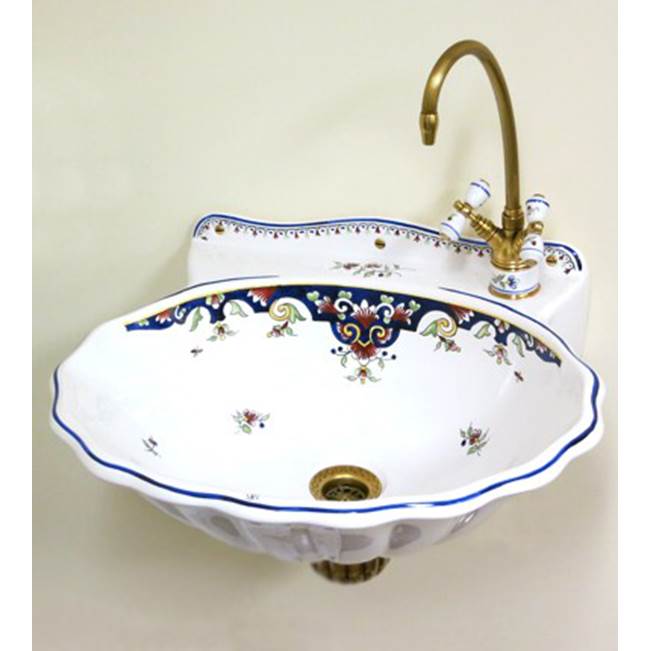 Herbeau ''Coquille'' Earthenware Hand Basin in Moustier Polychrome, Single Hole on Left