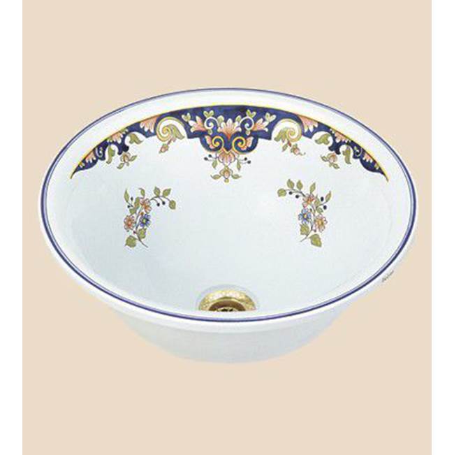 Herbeau ''Sambre'' Ceramic Round Countertop Lavatory Bowl in Vieux Rouen