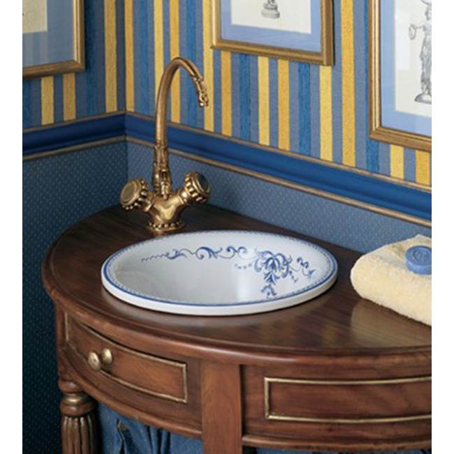 Herbeau ''Meuse'' Earthenware Round Countertop Lavatory Bowl in Sceau Bleu