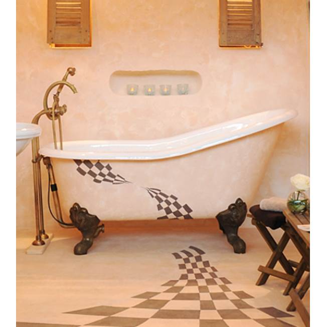 Herbeau Cast Iron ''Marie Louise'' Bathtub and Cast Iron Feet in Moustier Bleu