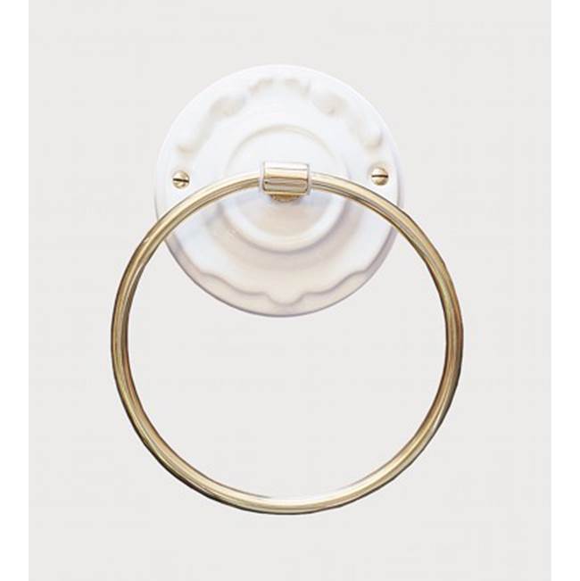 Herbeau ''Charleston'' 6''-inch Towel Ring in Moustier Bleu, Polished Brass