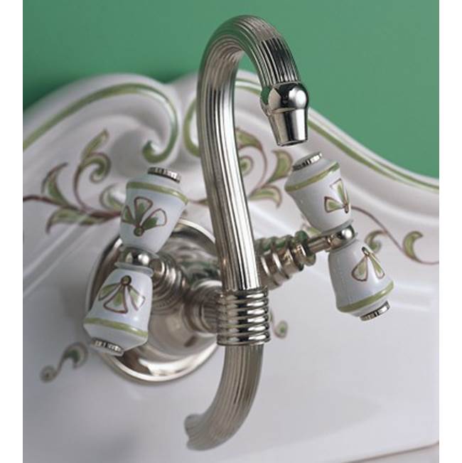 Herbeau ''Verseuse'' Wall Mounted Mixer with White or Handpainted Earthenware Handles in Berain Vert, Solibrass