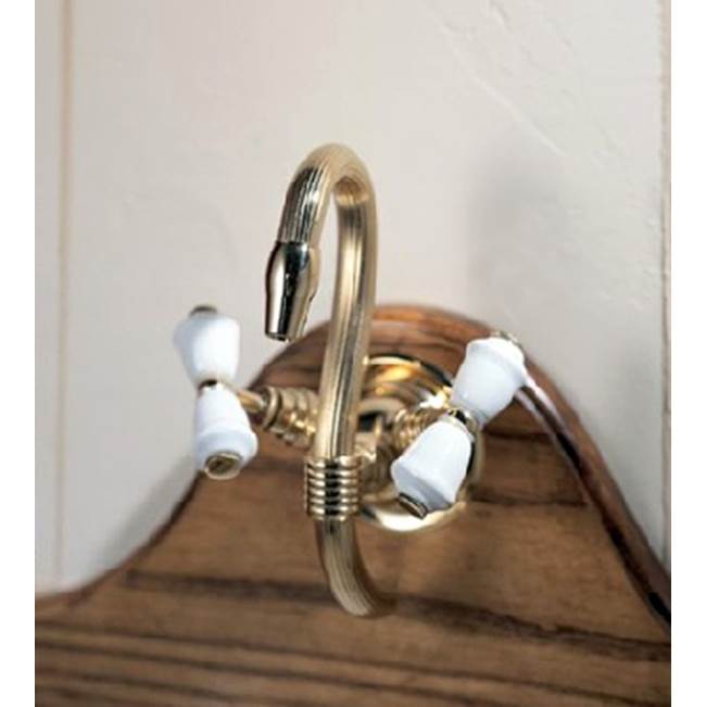 Herbeau ''Verseuse'' Wall Mounted Mixer with White or Handpainted Earthenware Handles in Rouen Marly, Satin Nickel