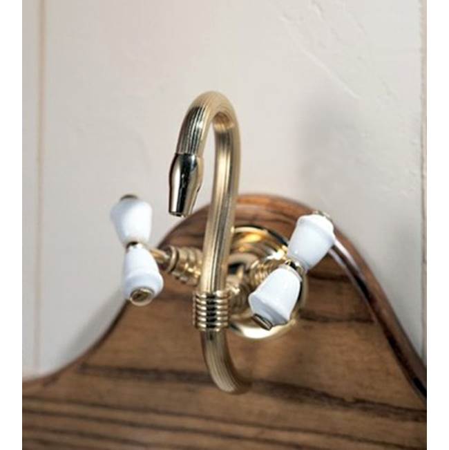 Herbeau ''Verseuse'' Wall Mounted Mixer with White or Handpainted Earthenware Handles in Plain White, Old Gold
