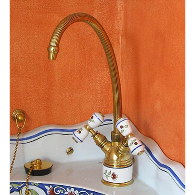 Herbeau ''Verseuse'' Deck Mounted Mixer with White or Handpainted Earthenware Handles in Vieux Rouen, Old Silver