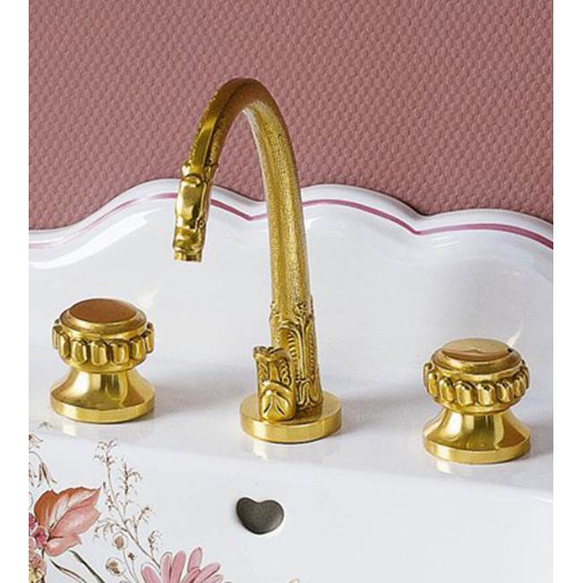 Herbeau ''Pompadour'' Widespread Lavatory Set with 1 1/4'' pop-up drain assembly in Antique Lacquered Brass