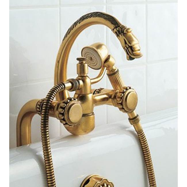 Herbeau ''Pompadour'' Deck Mounted Tub Filler with Hand Shower in Antique Lacquered Copper