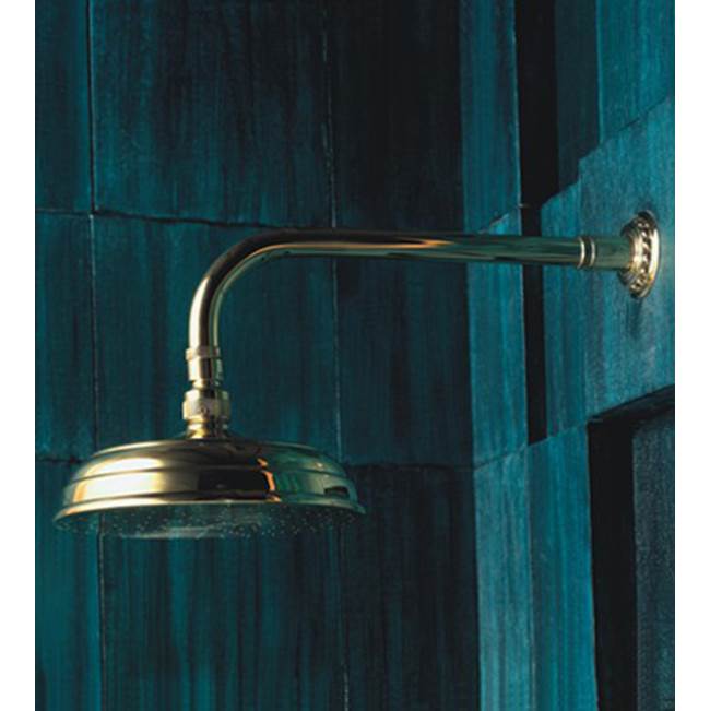Herbeau ''Pompadour'' Showerhead, Arm and Flange in Antique Lacquered Brass