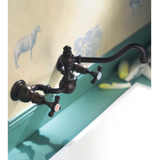 Herbeau ''Royale'' Wall Mounted 2-Hole Kitchen Mixer in French Weathered Brass