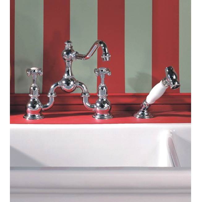 Herbeau ''Royale'' 2 Hole Kitchen Mixer with Handspray in White Handspray Handle, French Weathered Brass