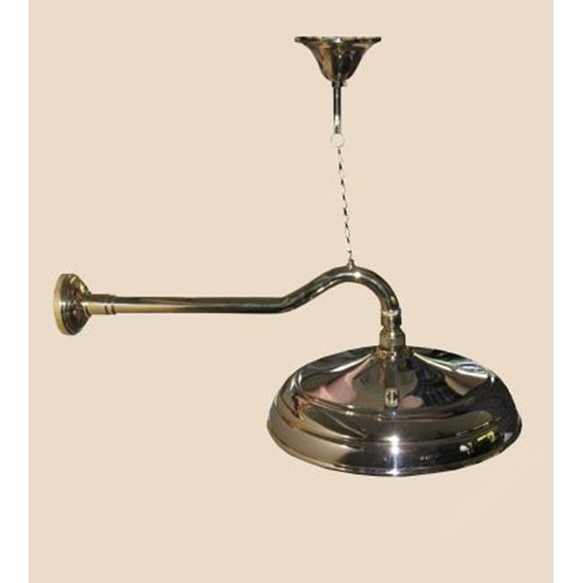 Herbeau ''Royale'' Wall Mounted Showerhead, Arm and Flange in Antique Lacquered Brass