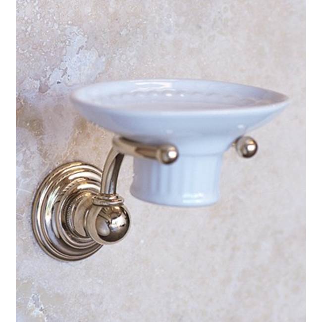 Herbeau ''Royale'' White China Soap Dish and Metal Holder in French Weathered Brass