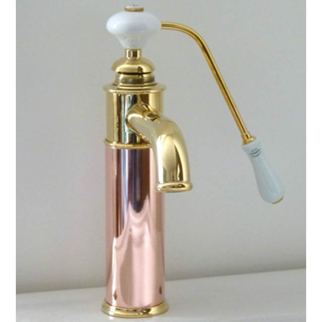 Herbeau ''Estelle'' Single Lever Mixer with Ceramic Disc Cartridge in White Handle, Antique Lacquered Brass