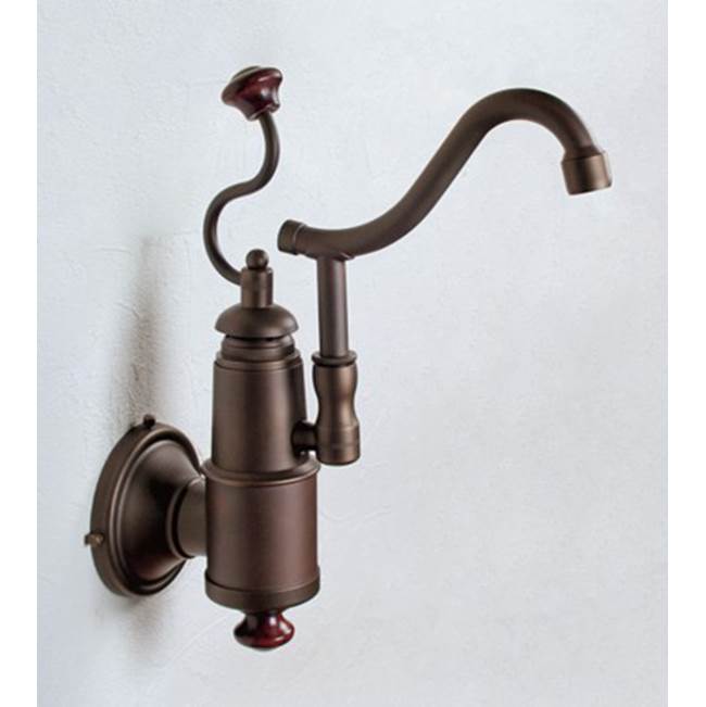 Herbeau ''De Dion'' Wall Mounted Single Lever Mixer with Ceramic Disc Cartridge in Wooden Handle, Weathered Copper and Brass