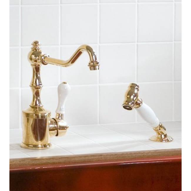 Herbeau ''Royale'' With Hanspray Single Lever Kitchen Mixer With Ceramic Cartridge in White Handle, Antique Lacquered Copper